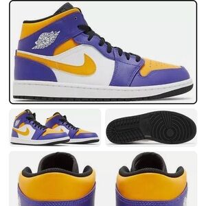 Nike Air Jordan 1 Mid Lakers purple and gold/yellow university retro 6.5 youth